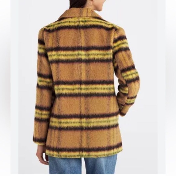 Vigoss Plaid Double Breasted Peacoat Lemon,‎ Brushed Polished Checks Preppy Fall - Picture 5 of 15